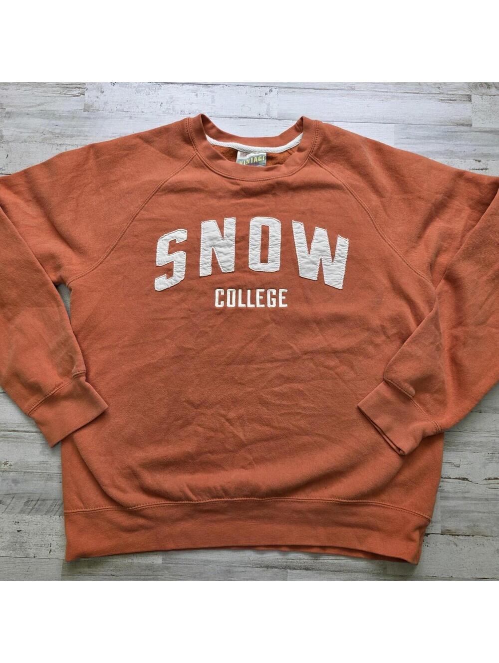 Snow College Badgers Vintage Stitched Crewneck Sweatshirt - Orange Size Small